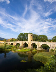 Fototapeta na wymiar stone bridge over Ebro river in Frias, Burgos province, Castilla Leon, Spain