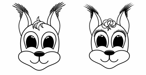 set girl and boy squirrel black line funny cartoon.this is a Cute Squirrel With coloring book pages picture,Squirrel line art,Squirrel outline drawing vector illustration,Squirrel vector art