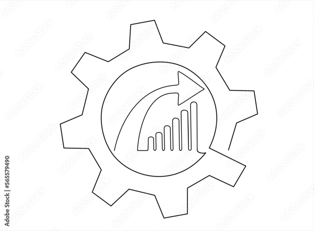 Aufkleber continuous one single line drawing productivity bar chart inside gear. vector illustration concept. 