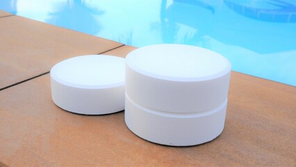 Tablets chlorine for swimming pool water maintenance, chlorine tablets to clean  and disinfect...