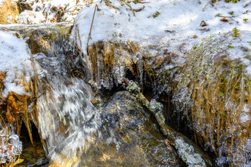 South Ural rough stream with a unique landscape, vegetation and diversity of nature.