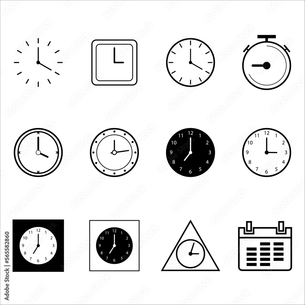 Poster time and clock line icons. vector linear icon set.