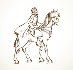 The king rides a horse. Vector drawing