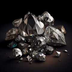 Generative AI: Pile of faceted diamonds on black background