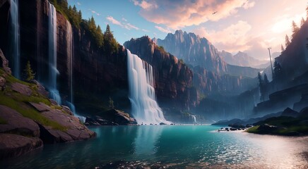 The Power of Flow: A Breathtaking View of Cascading Falls [AI Generated]