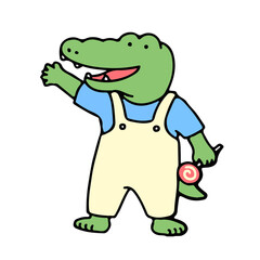 Cute crocodile cartoon character greeting, back to school concept. isolated on white background, vector illustration.