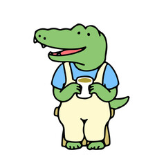 Cute crocodile cartoon character have a tea break, back to school concept. isolated on white background, vector illustration.