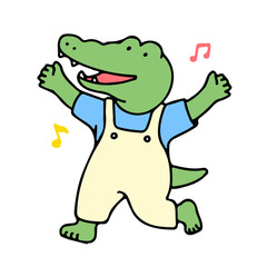 Cute crocodile cartoon character singing, back to school concept. isolated on white background, vector illustration.