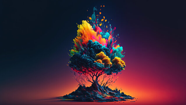 Desktop Background Fantasy Tree Colorful Illustration 4k Wallpaper