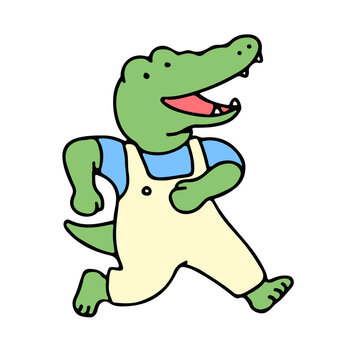Cute crocodile cartoon character dancing, back to school concept. isolated on white background, vector illustration.