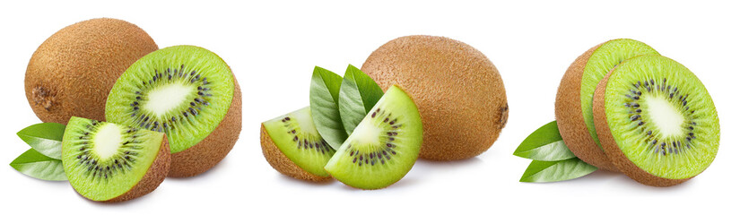 Set of delicious ripe kiwi fruits, isolated on white background