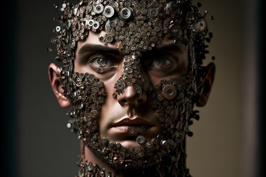 human face stracture made out of bolts and nuts. generative AI