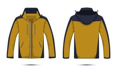 Long sleeve hooded mountain jacket front and back views © Ancala