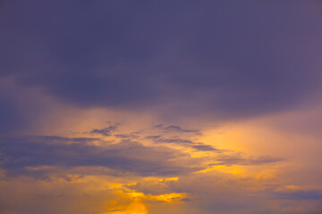 Naklejka na ściany i meble Purple sky at sunset . Cloudy evening sky with twilight