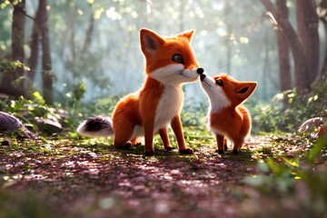 Naklejka premium adorable baby red foxes in the forest