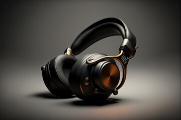 Fototapeta na wymiar headphones on black background, Generative ai artwork