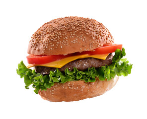 Hamburger isolated on transparent layered background.