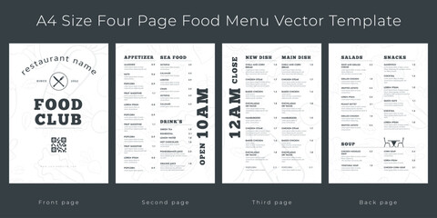 Restaurant cafe menu, template design.
A4 size, Four page food menu template