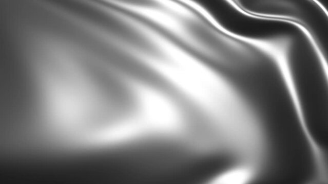 Silver 3d abstract graphics background animation,  silk moving waves on wind shiny and glossy metallic seamless 4K loop video animation, silver texture design.