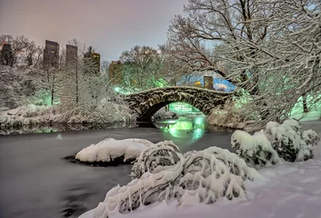 Cercles muraux Pont de Gapstow Gapstow Bridge in Central Park, snow storm