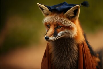 Fototapeta premium A fox wearing a graduation cap and gown | generative AI
