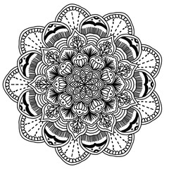 Circle flower mandala pattern for henna, coloring book, print paper, ethnic design 