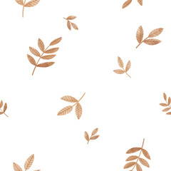 Brown Autumn Fall Leaves Branch Watercolor Seamless Pattern