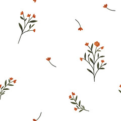 Red Wild Flowers Spring Watercolor Seamless Pattern