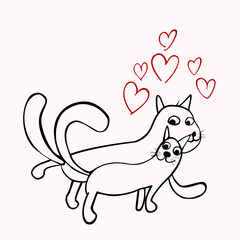  Cute  cats. Spring, Love.  Card love. Vector illustration for the holiday of love - February 14. 