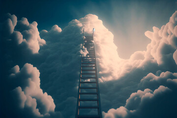 Ladder in the Clouds Blue Sky. Generative AI