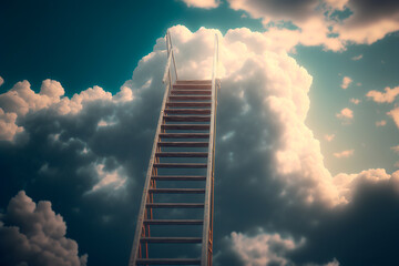 Ladder in the Clouds Blue Sky. Generative AI