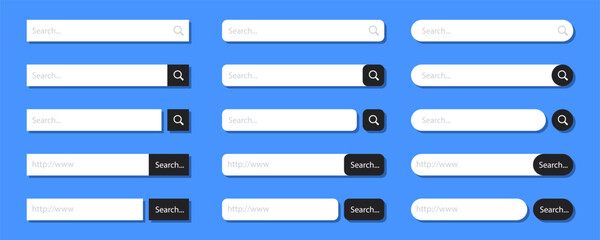 Internet search bar set. Website user interface. Search for information. Vector illustration