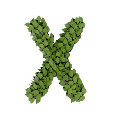 3D alphabet letter made of green leaves isolated on transparent background