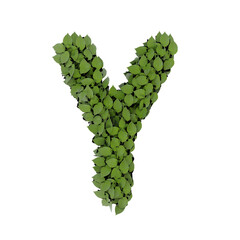 3D alphabet letter made of green leaves isolated on transparent background