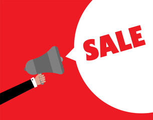 Megaphone with sale banner. Megaphone with sales speech bubble. Web design.