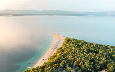 Papier Peint photo Plage de la Corne d'Or, Brac, Croatie Drone view of the Golden Horn beach on the island of Brac, Croatia