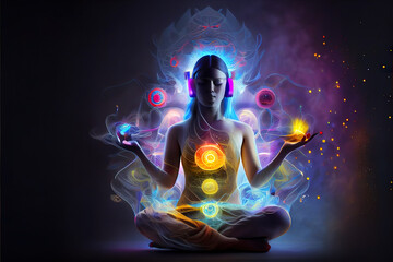 Sound healing therapy and yoga meditation , uses aspects of music to improve health and well being. can help your meditation and relaxation.  generative ai  