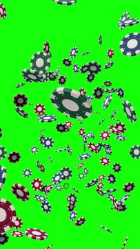 Casino Chips Falling From the Top 9:16 4K + Alpha High Resolution