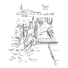 Venice - ancient beautiful italian city, abstract line art vector illustration, quick sketch