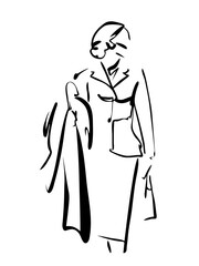 Fashion woman abstract portrait, line art, quick sketch, vector fashion illustration