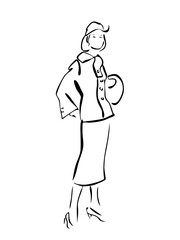 Fashion woman abstract portrait, line art, quick sketch, vector fashion illustration