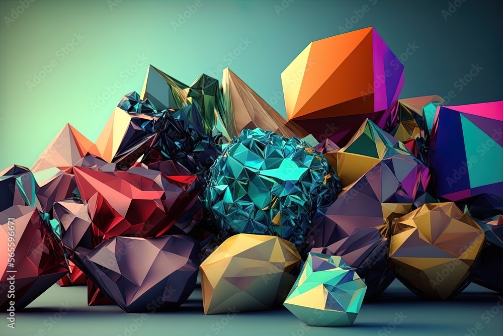 Poster polygonal contemporary style geometric triangle backdrop with several colors generative ai