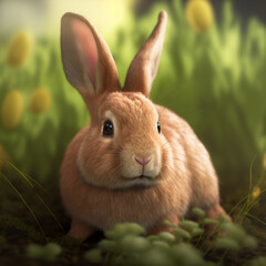 Fototapeta premium Hyper realistic easter bunny with forest background 03