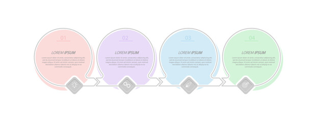 4 stages of development, improvement or training. Infographics with visual action icons for business, finance, project, plan or marketing