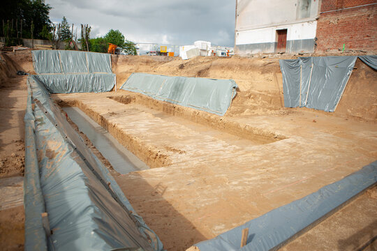 building site equipment with lot of earthwork