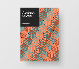 Multicolored geometric hexagons handbill illustration. Fresh book cover A4 vector design layout.
