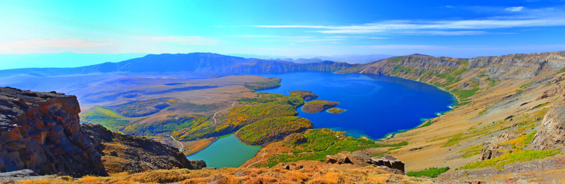 Nemrut Crater Lake, which is a National Park near Tatvan District of Bitlis, has a beautiful view. Lake, 2 thousand 800 meters high mountain in a hidden paradise position