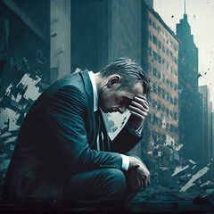 Stressed city man in a suit