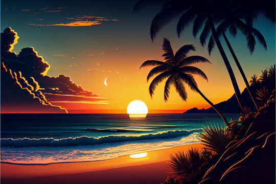 Sonnenuntergang an einem tropischen Strand