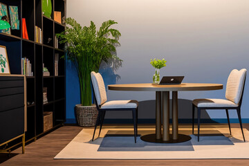 Table, chairs and library background wallpaper